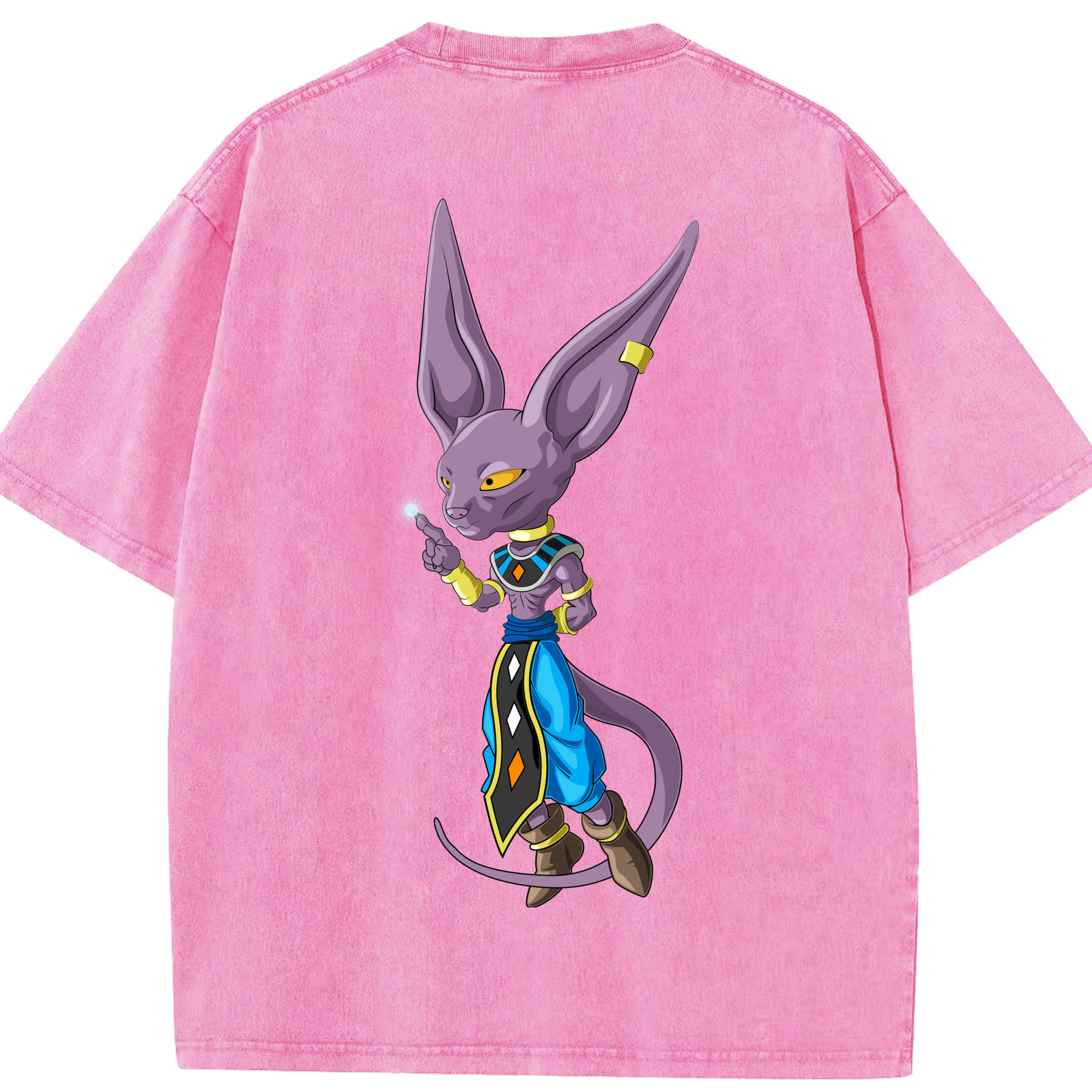 （画像用） ドラゴンボール ビルス 破壊神ビルス DRAGON BALL Beerus Birusu 綿100% ヴィンテージ風 半袖Tシャツ（背面プリント）